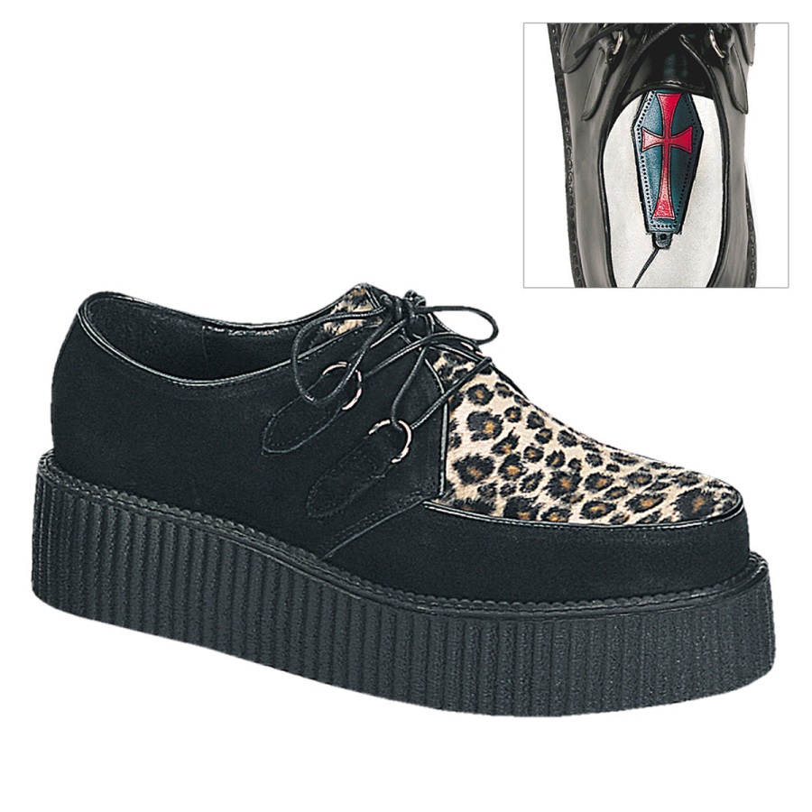 Creeper-400 Demonia Nederland Zwart Suede-cheetah Bont