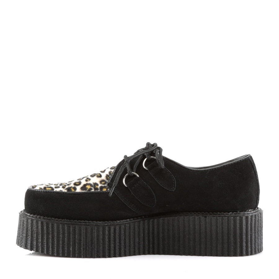 Creeper-400 Demonia Nederland Zwart Suede-cheetah Bont