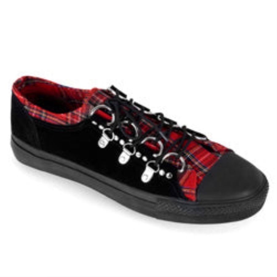 Deviant-05 Demonia Nederland Zwart Suede-rood Plaid