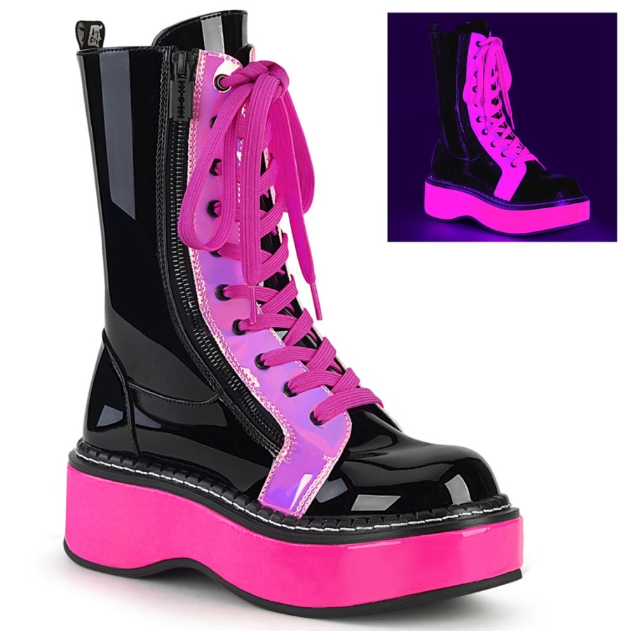 Emily-350 Demonia Nederland Zwart U V Neon Roze