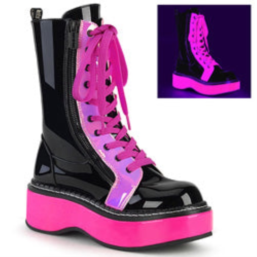 Emily-350 Demonia Nederland Zwart U V Neon Roze