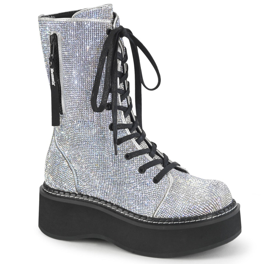 Emily-362 Zilver Vegan Leer-strass Demonia Nederland