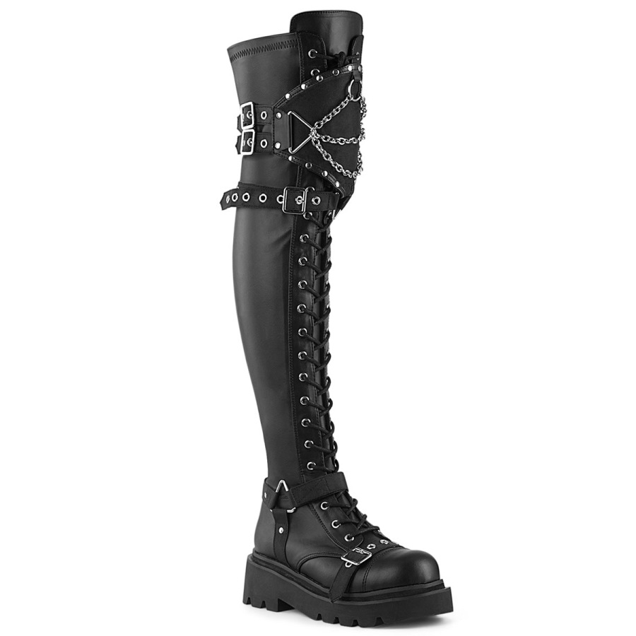 Renegade-320 Zwart Stretch Vegan Leer Demonia Nederland