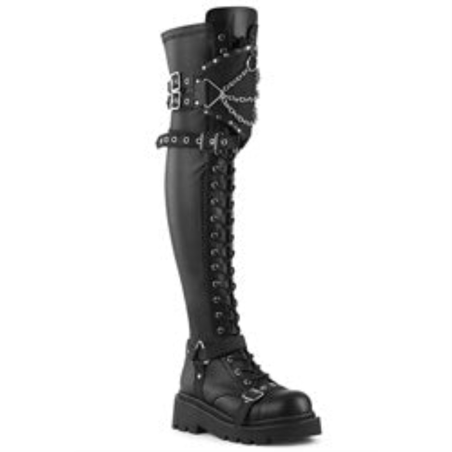 Renegade-320 Zwart Stretch Vegan Leer Demonia Nederland
