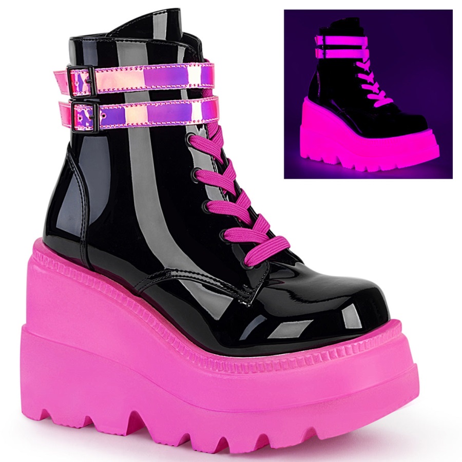 Shaker-52 Zwart Patent-u V Neon Roze Demonia Nederland