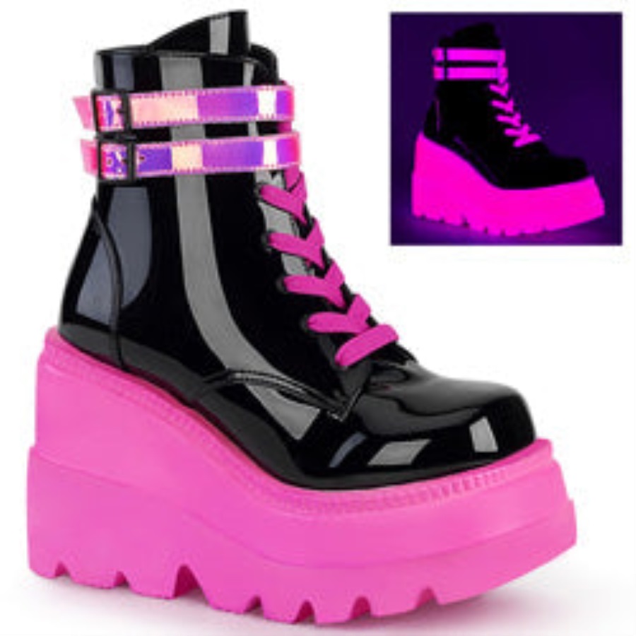 Shaker-52 Zwart Patent-u V Neon Roze Demonia Nederland