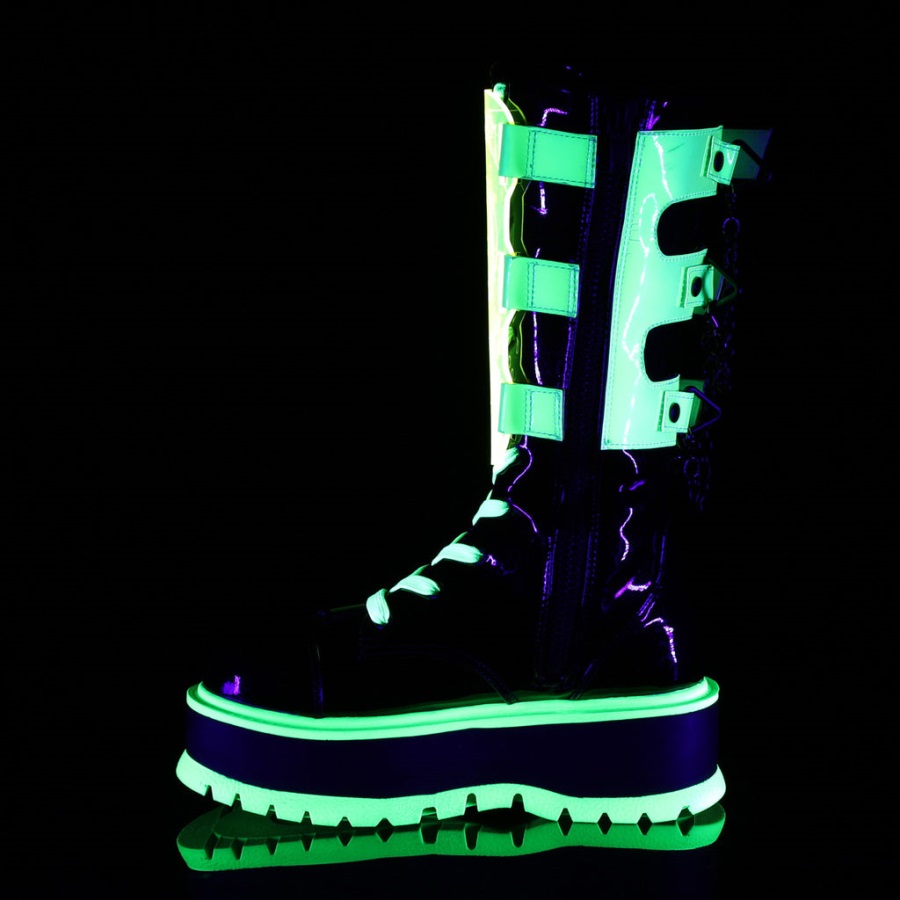 Slacker-156 Demonia Nederland Zwart Patent-u V Neon Groen