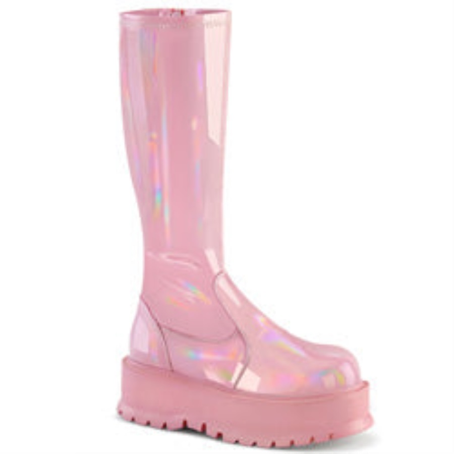 Slacker-200 Baby Roze Holo Patent Demonia Nederland