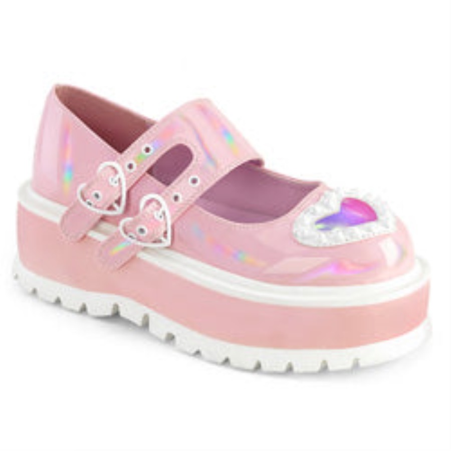 Slacker-25 Baby Roze Holo Patent Demonia Nederland