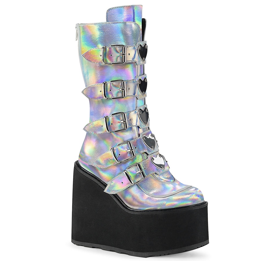 Swing-230 Demonia Nederland Zilver Hologram Vegan Leer