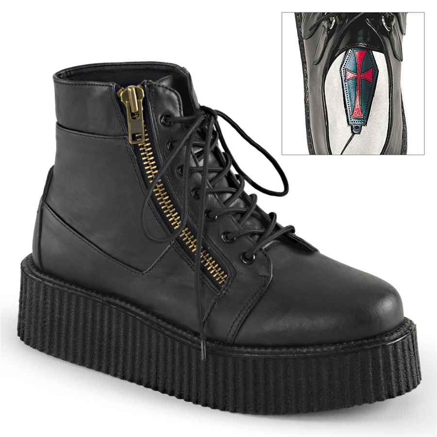 V-creeper-571 Zwart Vegan Leer Demonia Nederland