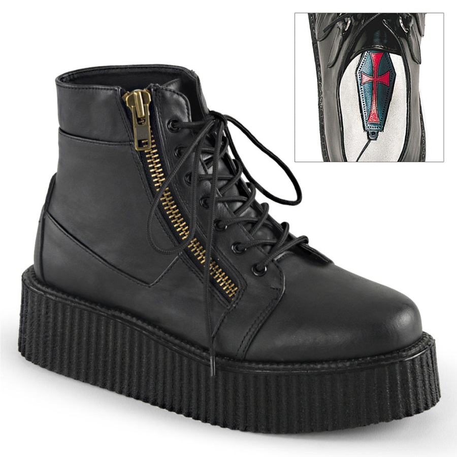 V-creeper-571 Zwart Vegan Leer Demonia Nederland