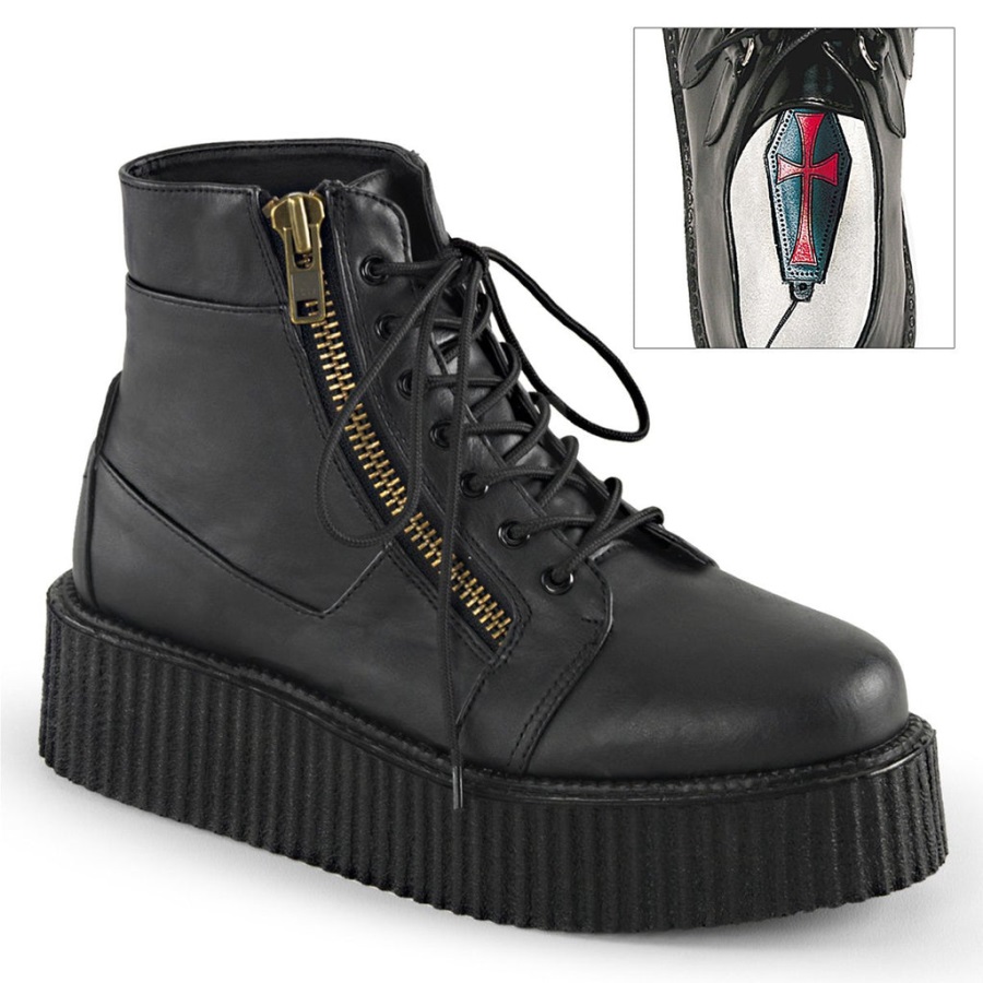 V-creeper-571 Zwart Vegan Leer Demonia Nederland